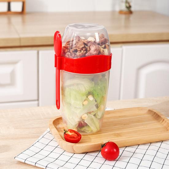 Portable Breakfast Oatmeal Cereal Nut Yogurt Salad Cup with Fork Spoon Double Layer Large Capacity Soy Milk Cup Household Supplies