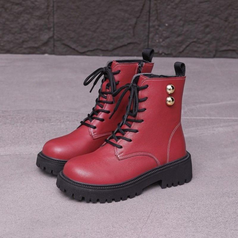 Woman's Ankle Boots Lace Up Patent Leather Platform Motorcycle Boots Woman Thick Heels Zipper Short Booties Square Heel Light