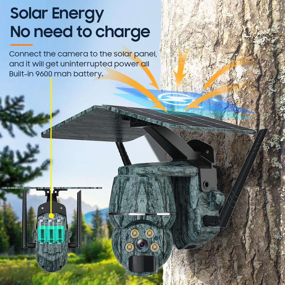 2K 4G SIM наружная солнечная камера 5MP WIFI человек/животное PIR беспроводная PTZ водонепроницаемая охранная IP камера ночного видения для наблюдения за дикой природой