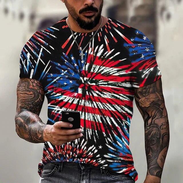 Summer T-shirt Men Short 3D Print Fashion Tops Casual Tee American Flag Harajuku Sleeve Shirts Oversize T-shirt Street Clothing