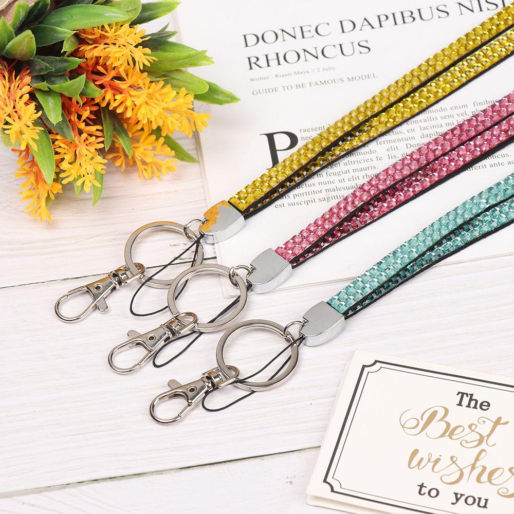 1pc Badges Card Holder Rhinestone Retractable Lanyard Neck Strap Necklace Hanging Rope