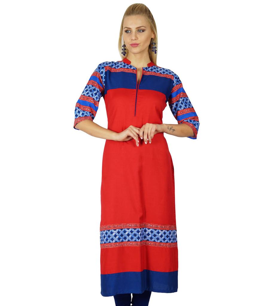 Bimba Women Ethnic Rayon Straight Custom Kurti Kurta Long Blouse Chic Top Tunic Indian