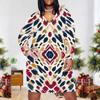 Women Plus Size V Neck Long Sleeve Geometric Printed Fitted Knee Length Dress