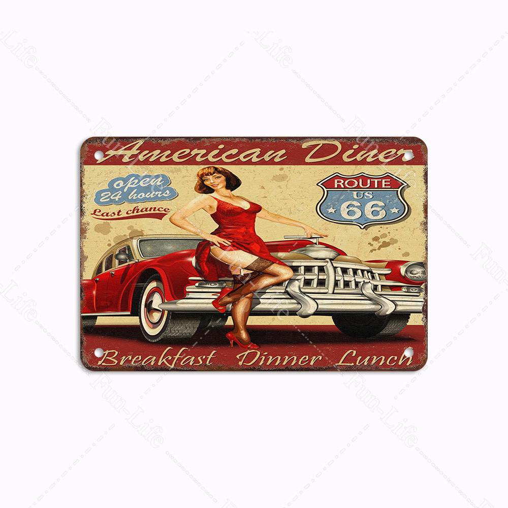 Гараж Классика Винтаж Красивая Девушка Металлическая Табличка Ретро Оловянная Вывеска Железная Живопись Бар Клуб Искусство Домашний Настенный Декор Плакат 20x30 см