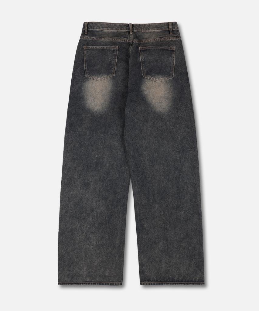 NP STUDIO Deep Oil Washed Wide Denim Pants Dark Blue