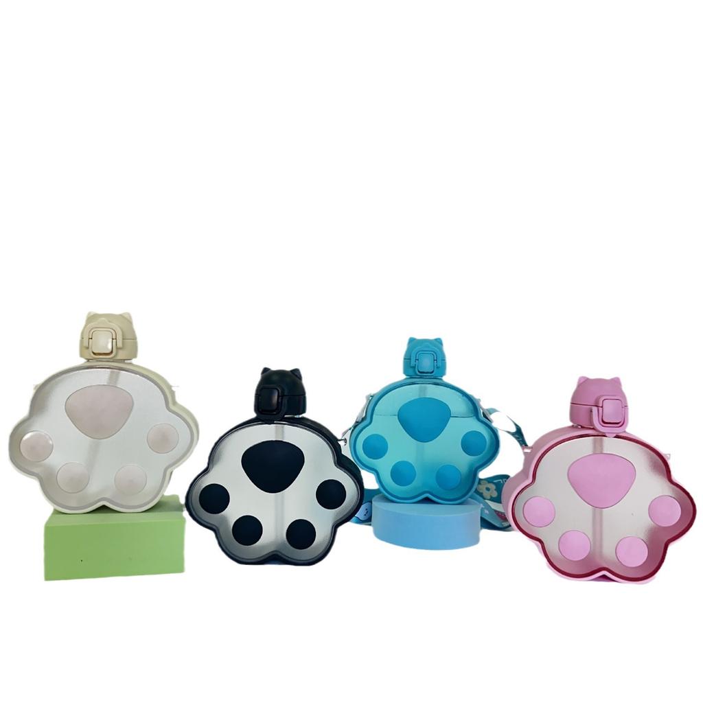 Милая пластиковая бутылка для воды в форме кошачьей лапы с трубочкой Кавайная Детская Герметичная Бутылка для Питья Кемпинг Путешествия Наружная Спортивная Бутылка