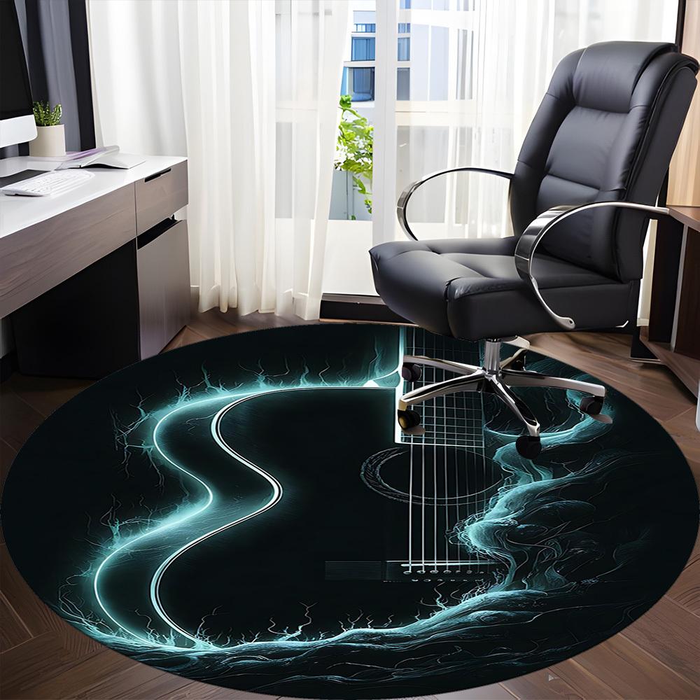 1PC Guitar Waves Office Round Area Rug, Mat Suitable For Office, Under Office Chairs Bedroom Living Room Home Decor, Room Deco