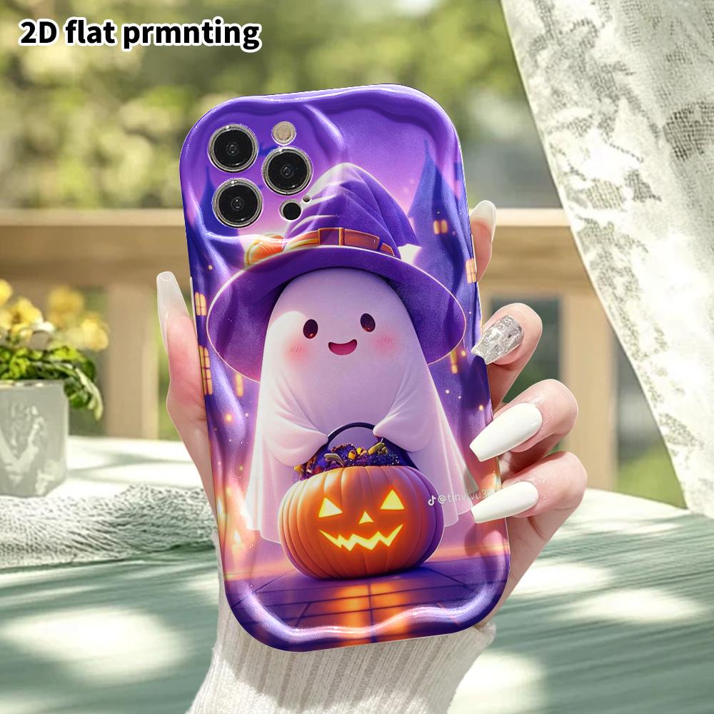 Phone Case: 2D flat design, suitable for iPhone 18, 17, 16, 15, 14, 13, 12 Pro protective cases, phone decoration, cute little candy ghost, Halloween 