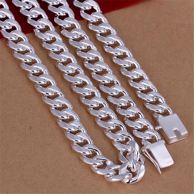 Jewelry Men 'S Necklace Silver -Plated 10mm Square Buckle Side Necklace Fashion Trend Chain
