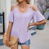 Женская мода однотонный ажурный короткий рукав круглый вырез повседневный пуловер футболка топ