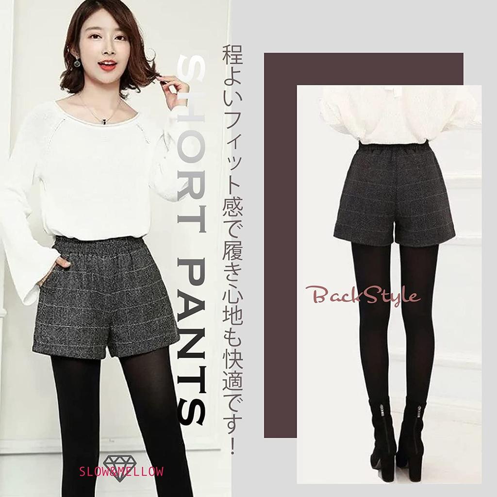 Slow and Mellow Checkered Shorts with Elastic Hot Glen Plaid High Korean Short Checkered Pattern Women's Waist, Pants, Shorts, 2-Color Shorts, Tweed,