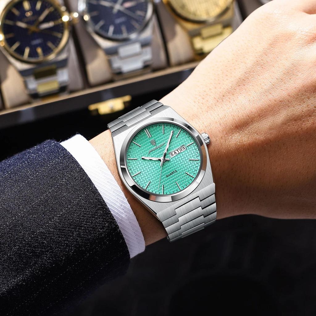 Luxury Round Fashion Man Wristwatch Waterproof Luminous Date Week Quartz Men's Watches Stainless Steel Men Watch Reloj