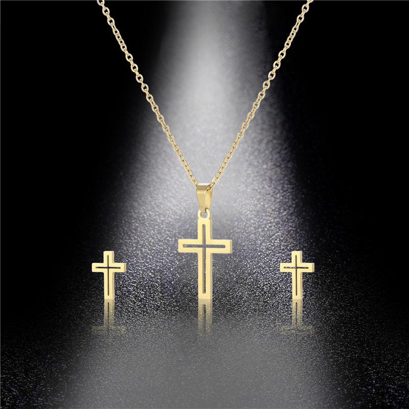 QQs Роскошное Очарование Панк Ожерелье Серьги Набор Для Женщин Любовника Мультфильм Крест Серебристый Цвет Подвеска Серьги Ожерелье Ювелирные Изделия