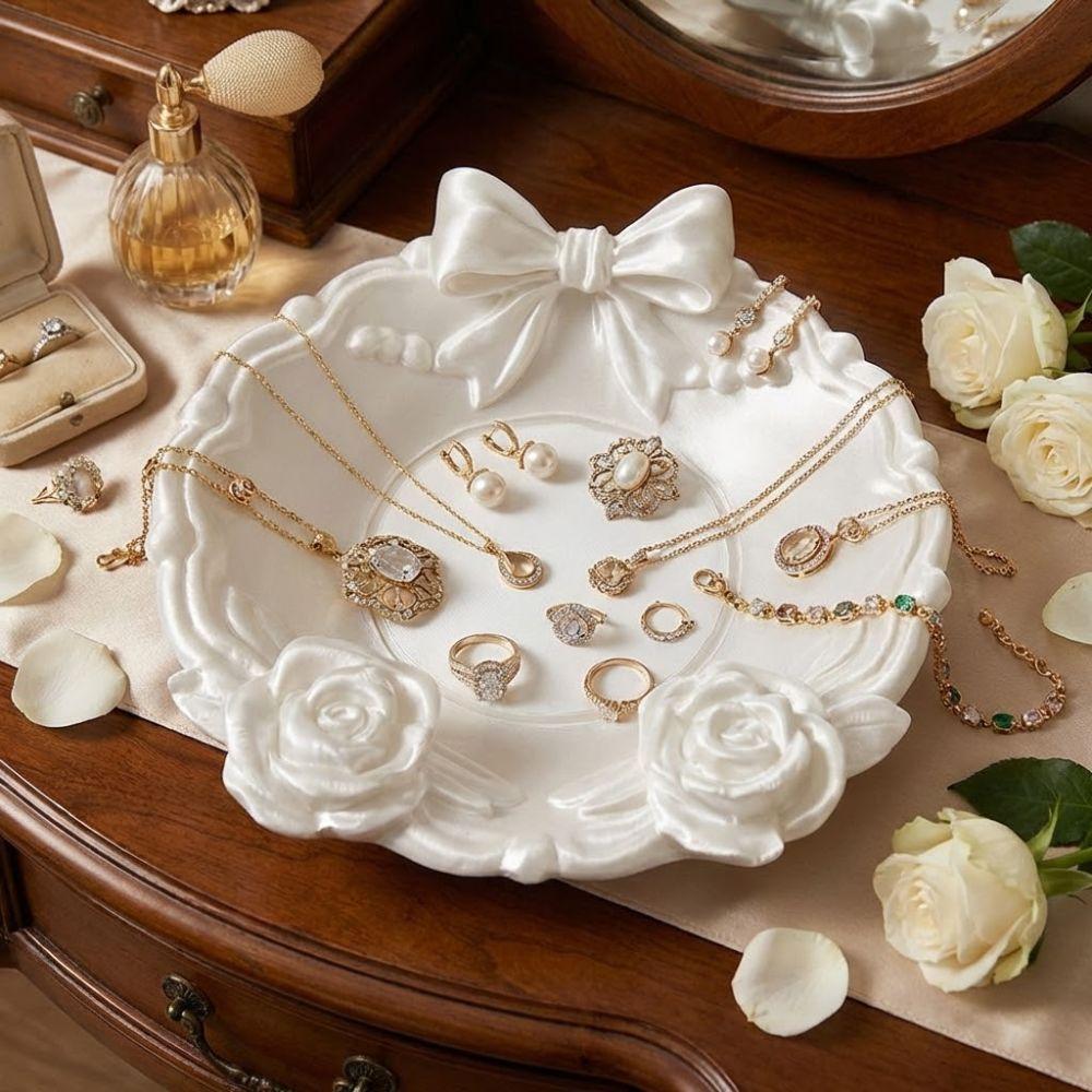 Smooth Surface Bow-Shaped Jewelry Dish Wavy Edge 3D Printed Tray  Desk Office Table