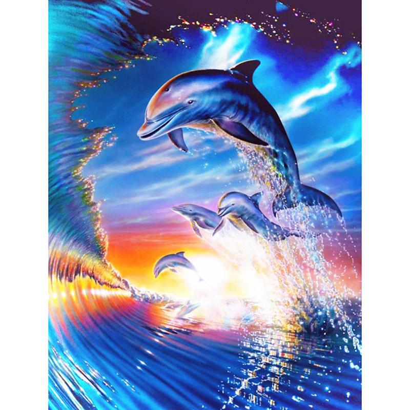 DIY Dolphin 5D Diamond Painting Full Round/Round Drill Animal Embroidery Cross Stitch Rhinestone Home Decor Christms Gift