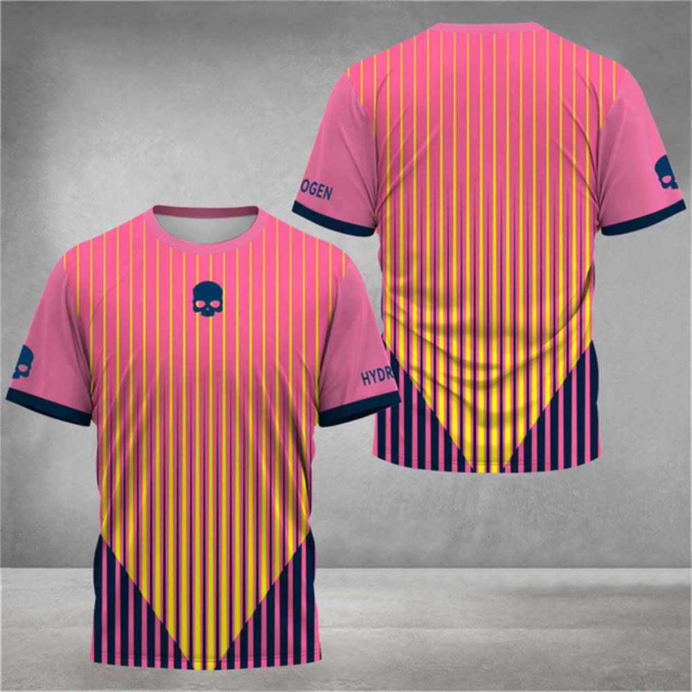 Летняя теннисная 3D-печатная мужская футболка, модные полосатые футболки с коротким рукавом и круглым вырезом, дышащие быстросохнущие спортивные топы