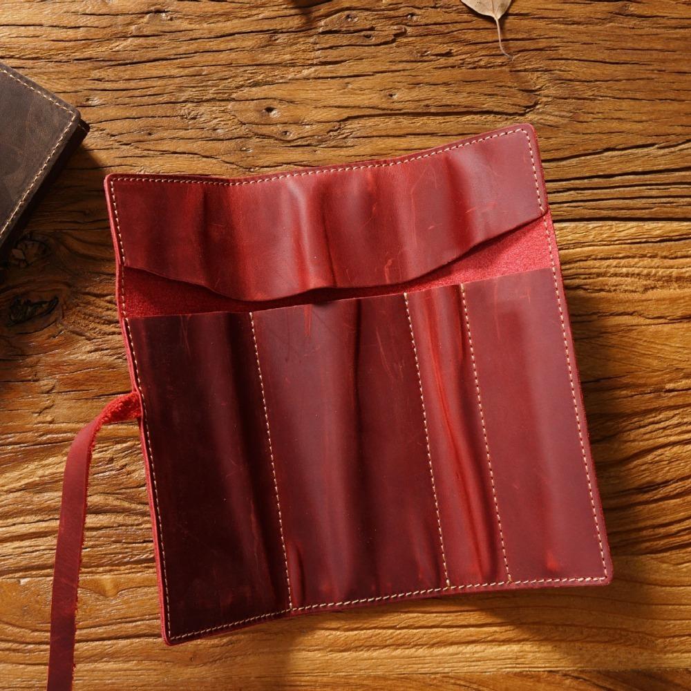 Genuine Leather Foldable Leathe Pencil Bag Pens Bag Nature Cowhide Pen Protection Bag School