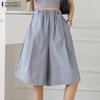 Women Casual A-Line Elastic Waist Loose Five-Length Shorts