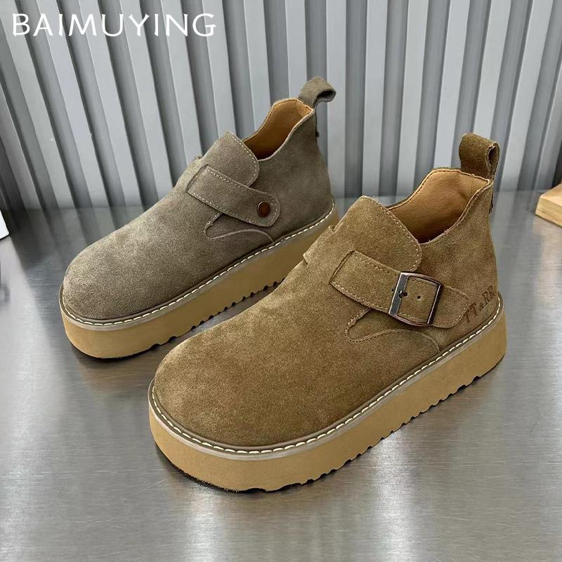 Платформа Женская обувь на плоской подошве Замшевые ботильоны Женские туфли-лоферы 2024 года Трендовая зимняя обувь Новая повседневная мода Готика Zapatillas De Mujer