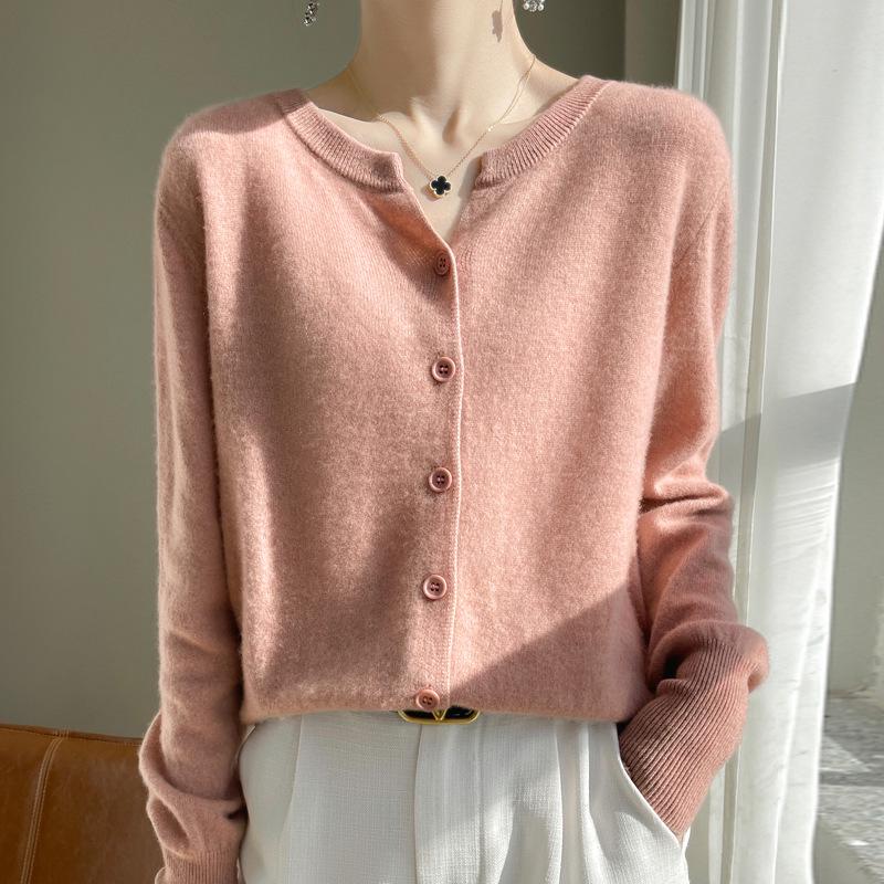 Женский кашемировый кардиган с V-образным вырезом 2024 года: Универсальный свитер с длинным рукавом на весну и осень