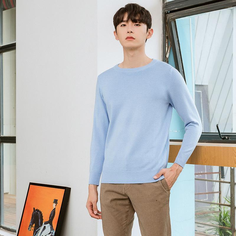 Мужской модный вязаный свитер с круглым вырезом, елочка, осень-зима, свободный, однотонный, вязаный, простой, повседневный, для ношения под низ, больших размеров