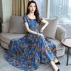 Модное платье с талией Yao с цветочным принтом, юбка с длинными рукавами и короткими рукавами, большие качели, повседневная женская одежда