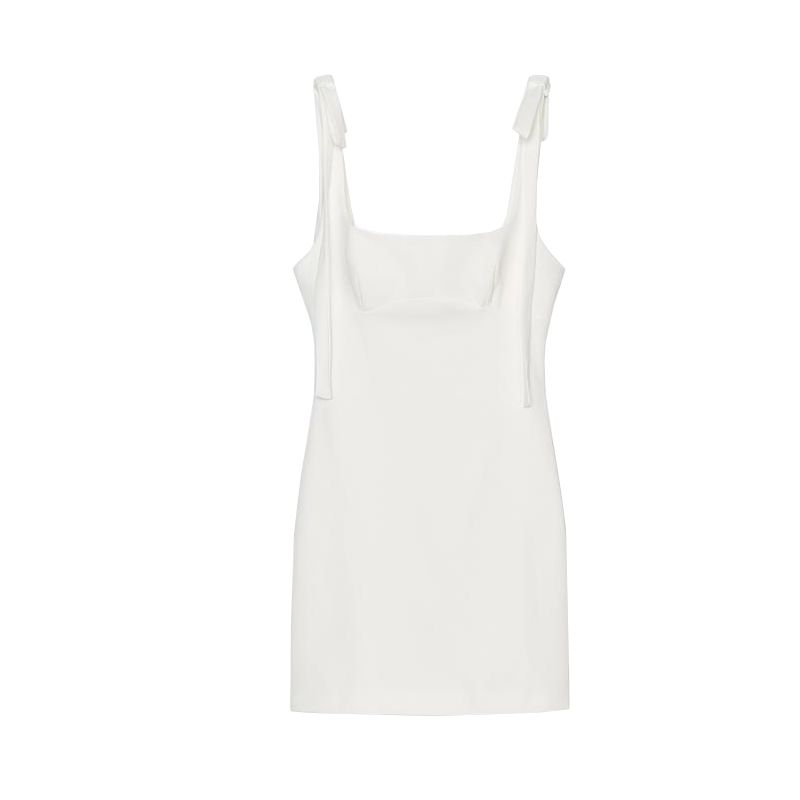 Summer New Product Women's Clothes French Straight Collar Sleeveless Bowknot Decoration Short Small Plaid Dress 2180305