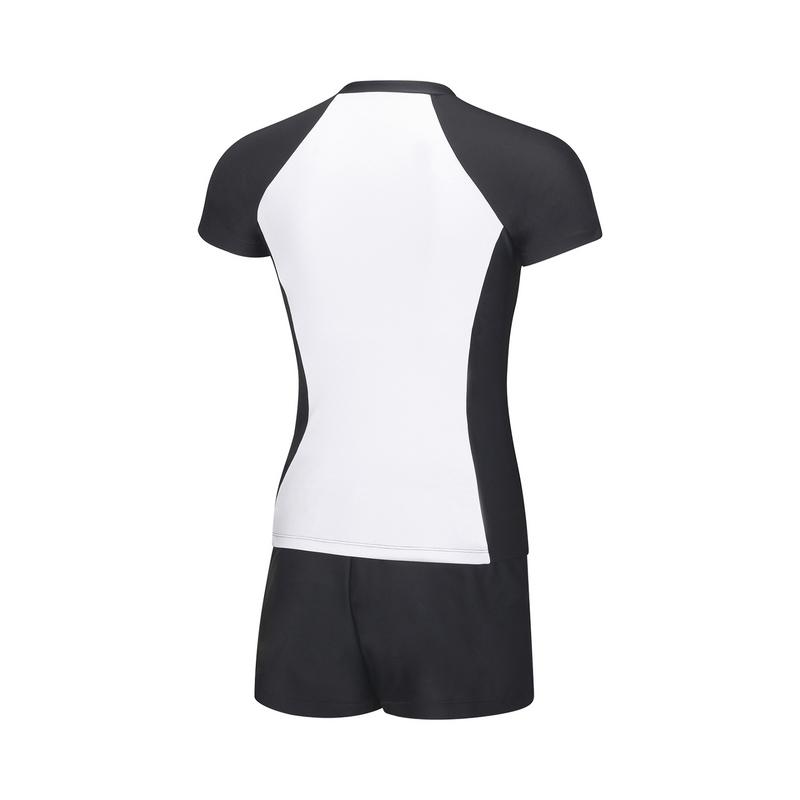 Li Ning Swimming Series Color Block Round Neck Pullover Short Sleeve Two-Piece Swimsuit Women Swimsuit White Black ASLT076-1