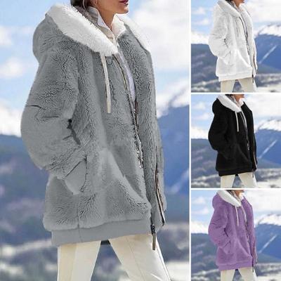 Женское зимнее плюшевое пальто с капюшоном, застежкой-молнией на шнурке, свободная ветрозащитная утолщенная куртка с боковыми карманами, повседневная верхняя одежда для путешествий в холодную погоду