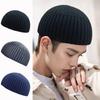Street Solid Color Knitted Cap Elastic Brimless Melon Beanie Cap Keep Warm Vintage Dome Hat Winter