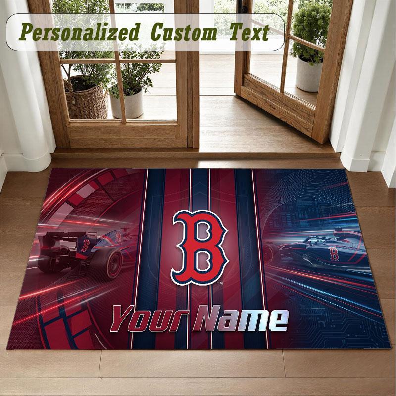 Crystal Velvet Square Rug Custom NameBoston Red Sox Pattern Non Slip Home Floor Decor Rug