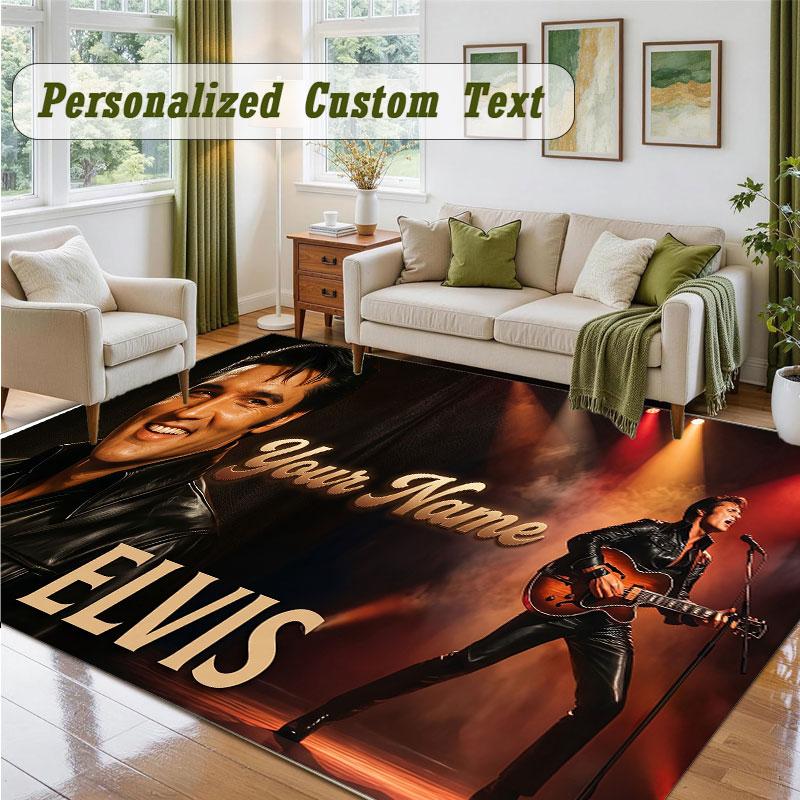Crystal Velvet Square Rug Custom NameElvis Presley Pattern Non Slip Home Floor Decor Rug