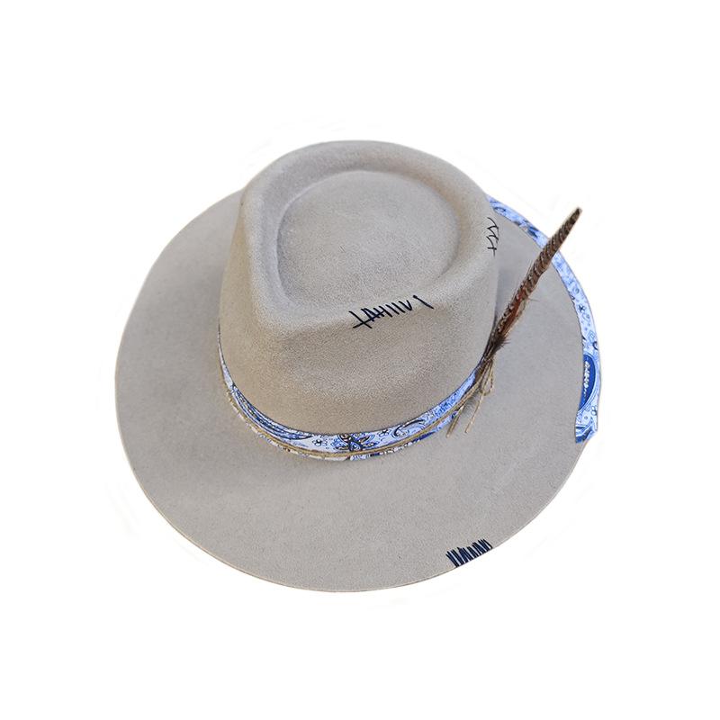 Модная шляпа-цилиндр из чистой шерсти, украшенная тесьмой и перьями из овечьего фетра