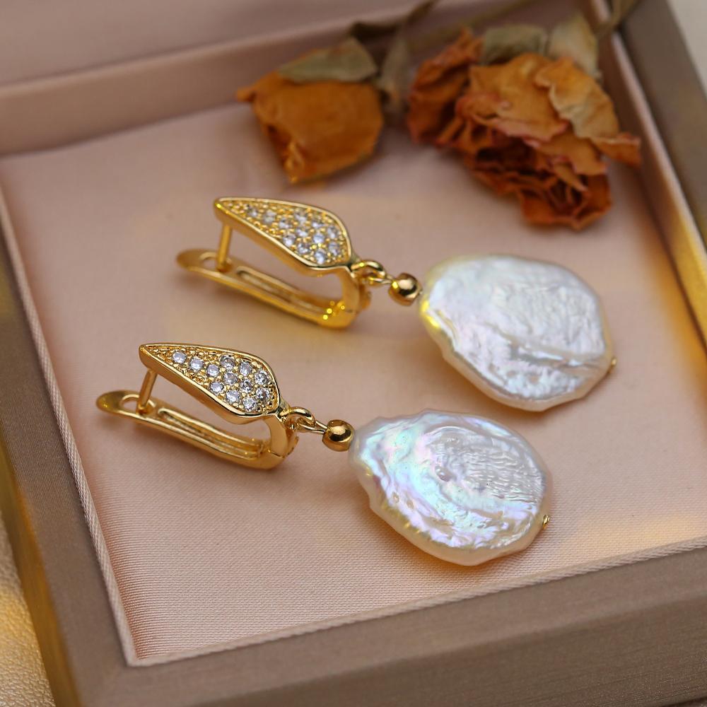 Серьги SENIKO с натуральным пресноводным большим жемчугом в стиле барокко, модные серьги-капли с кубическим цирконием и жемчугом для женщин, вечерние ювелирные изделия