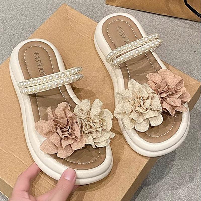 Two wearing JX cool slippers women's new fashion pearl niche word with thick bottom drag