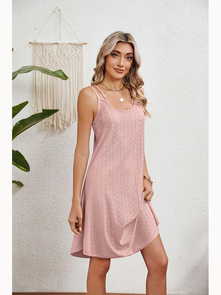 2025 Лето Круглый вырез Без рукавов Однотонные повседневные платья Холтер Женская модная элегантная женская одежда