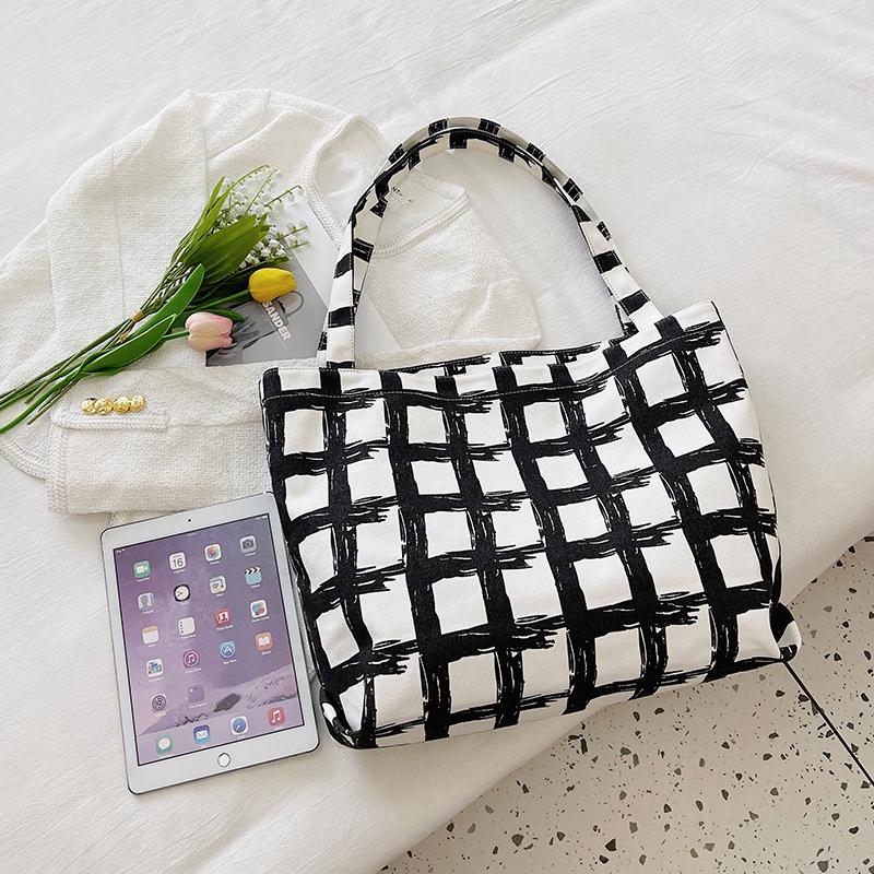 Сумка через плечо с принтом в клетку, вместительная, женская, из холста