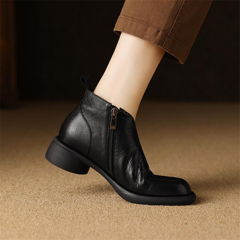 Модные новые осенне-зимние женские ботинки из натуральной кожи, модные ботильоны с круглым носком для женщин, короткие ботинки, обувь на массивном каблуке, ботинес мухер