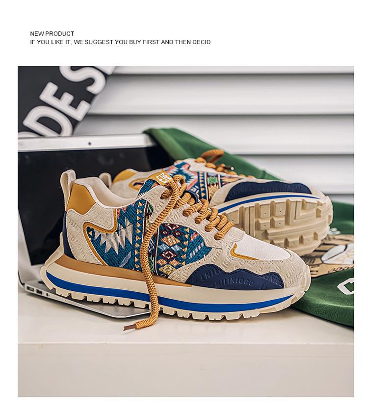 Трендовая мужская спортивная повседневная обувь с принтом и вышивкой 2025 года - Удобная, на толстой подошве, увеличивающей рост, для весны и осени