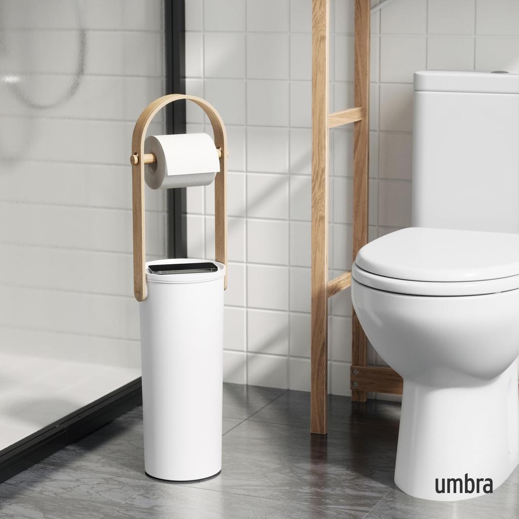 Umbra Bellwood Toilet Paper Stand Holder with Extra Storage Holds 3 Rolls Compartment,