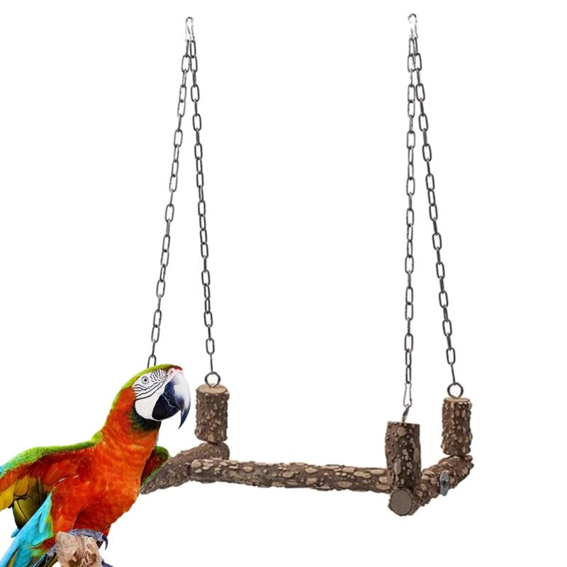 Bird Swing for Cage 15 Inches Parrot Perch Natural Wood Bird Toy Parakeet Chew Toys for Large Birds Macaws Cockatiels