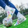 Men's High Top Football Boots Rubber Soft Sole Short Spikes Artificial Turf Leather Youth Children's Football Boots