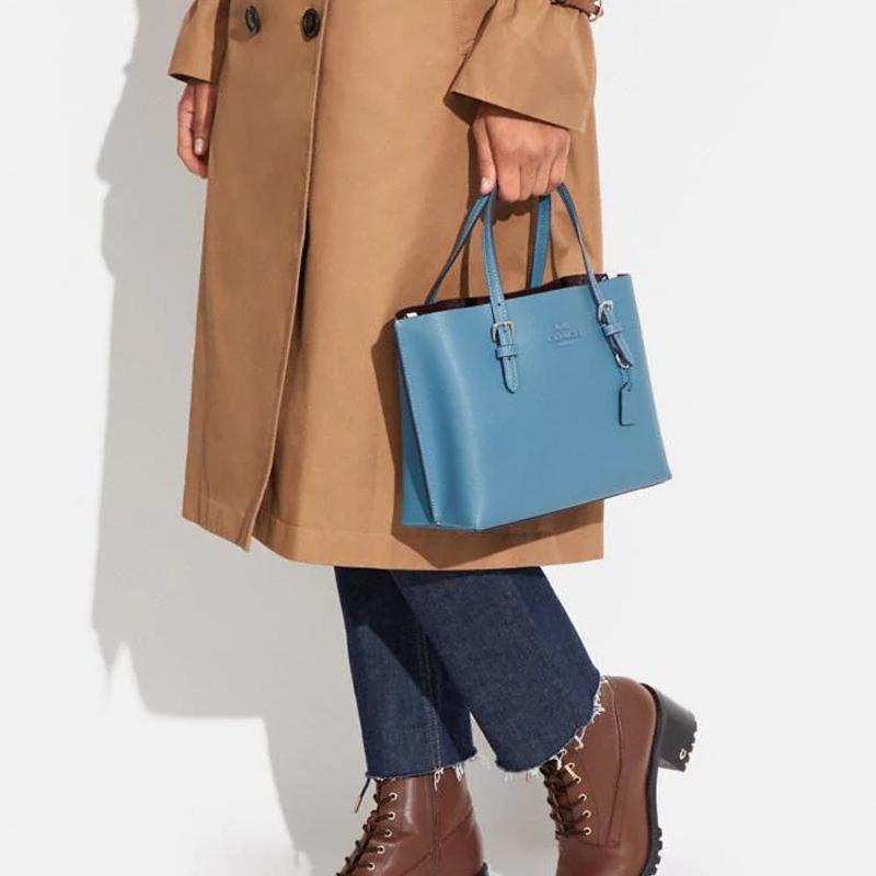 Coach Mollie Solid Color Letter Logo Leather Tote Bag Shopping Bag Shoulder Crossbody Handbag 25 Women tote Pacific-Blue CC789-SVPTW