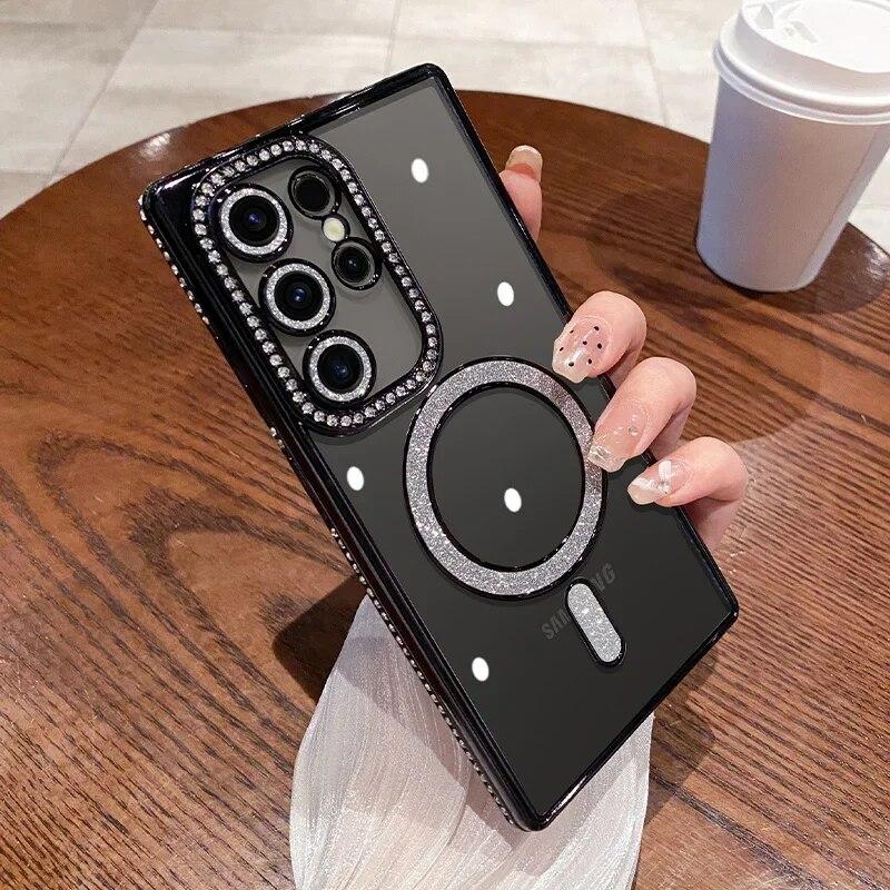 Роскошный блестящий кристально чистый чехол для Samsung Galaxy S24 Plus S23 S22 Ultra Magsafe, магнитная пленка для линз с беспроводной зарядкой