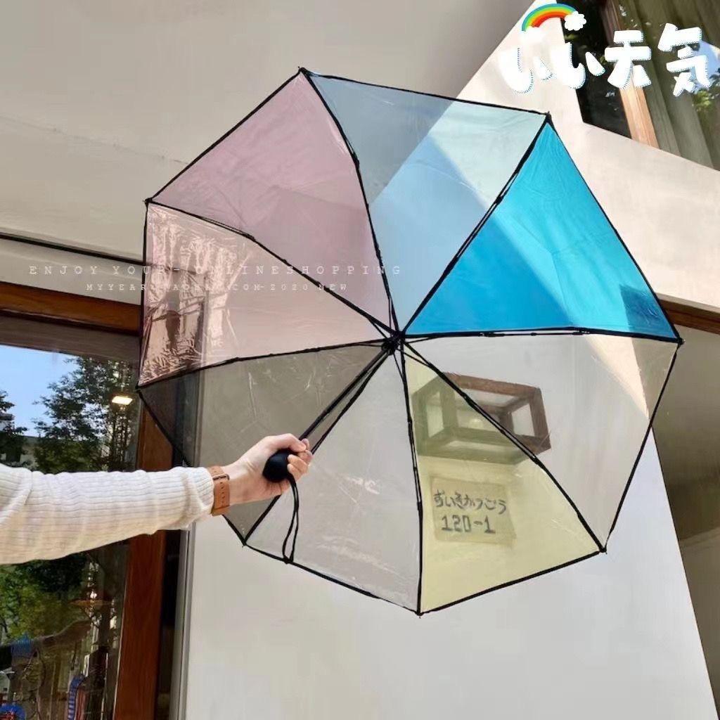 Umbrella Colorful Transparent Automatic Umbrella Travel Lightweight Folding Umbrella Wind and Rain Resistant Three Fold Umbrella