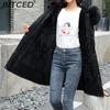 BITCED Winter Women's Mid-Length Cotton Coat with Large Fur Collar and Fleece Lining
