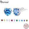 BAMOER Authentic Sterling Silver Heart Zircon Birthstone Stud Earrings for Women Birthday Jewelry Gift