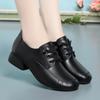 Spring Woman Lace-up Premium Breathable Leather Shoes Retro Casual Comfortable Versatile Soft Sole Square Heel Shoes