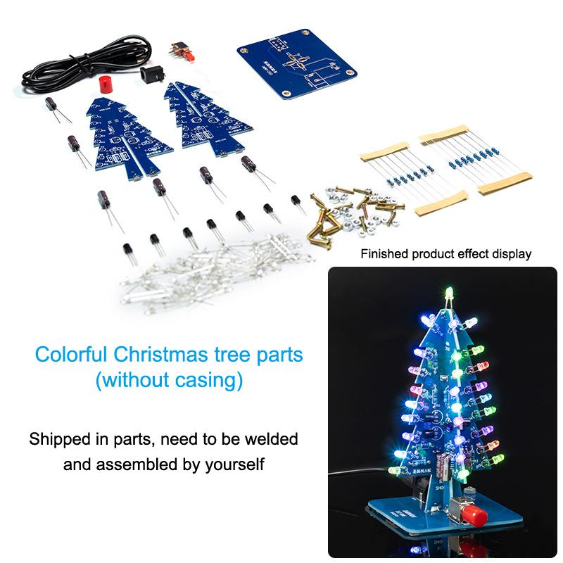 1set Xmas Tree DIY Kits LED Multicoloured 3D Christmas Tree Electronic DIY Kit For Soldering Practice Learning