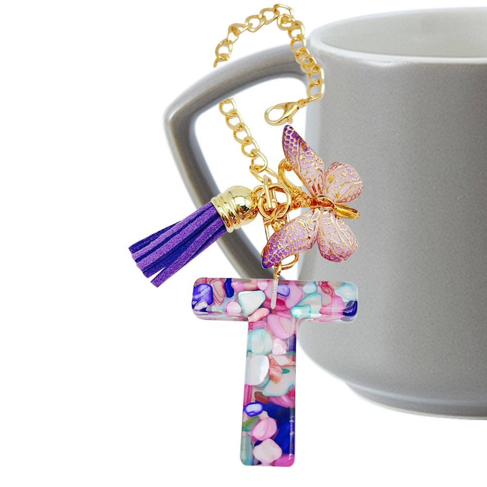 Letter Cup Chains Letter Water Bottle Charm With Butterfly And Tassel Cute Trendy Modern Mug Initial Keychain Water Bottle